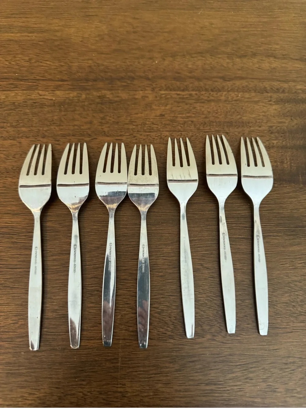 Mid Century Stanley Roberts Stainless Steel Japan 7 Pcs Fork Floral